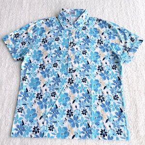 Leon Levin NWOT Women's Short Sleeved Polo Golf Sports Shirt, Blue Floral, PM